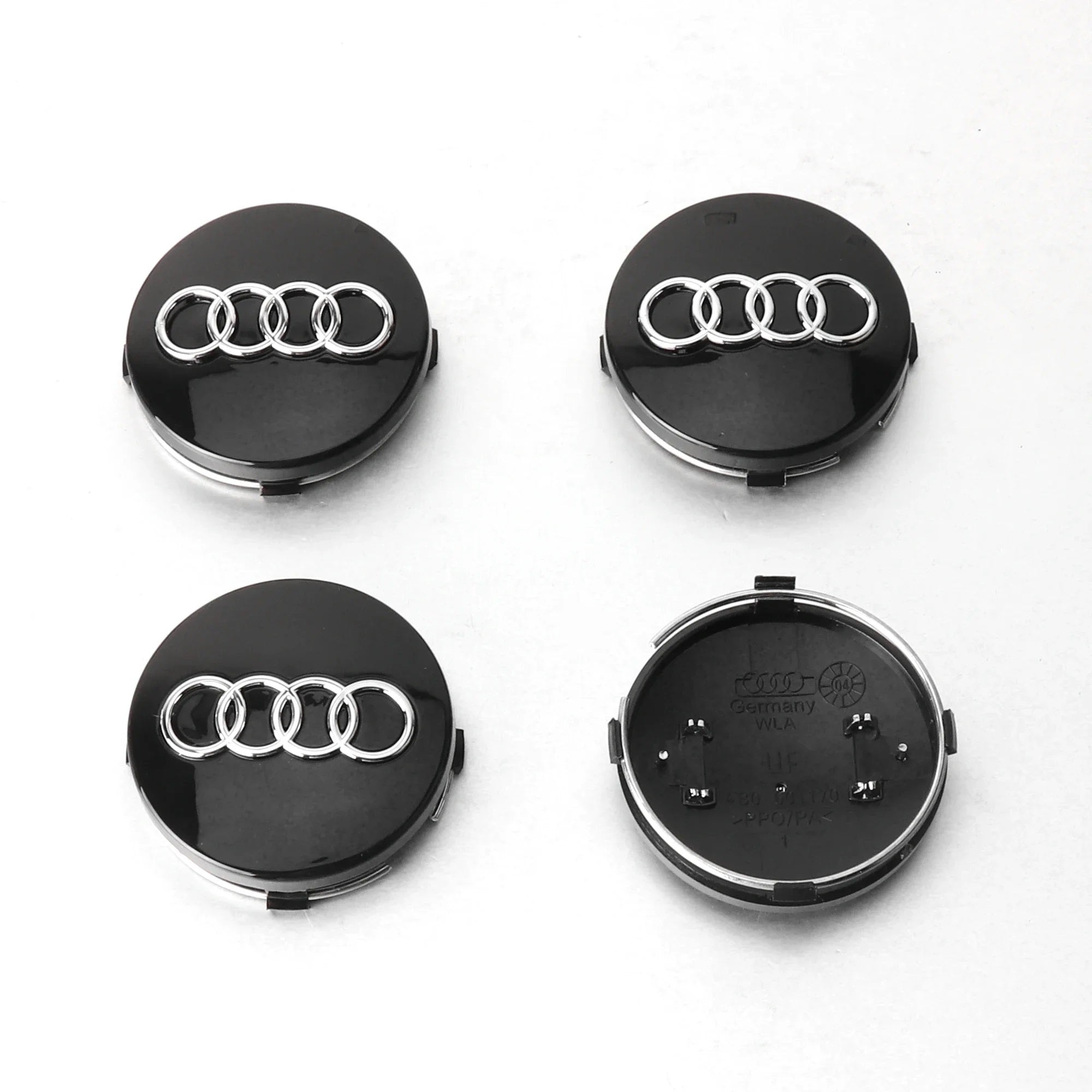 Audi ratlankių dangtelis juodos glossy black spalvos 60mm, iš kitos pusės montavimo