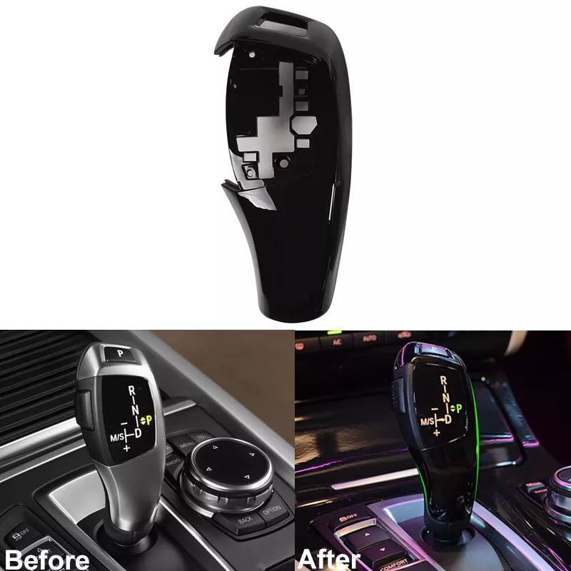 BMW E F G Serijos automatines pavaru svirties plastmasė apdaila juodos glossy black spalvos prieš ir po pakeitimo