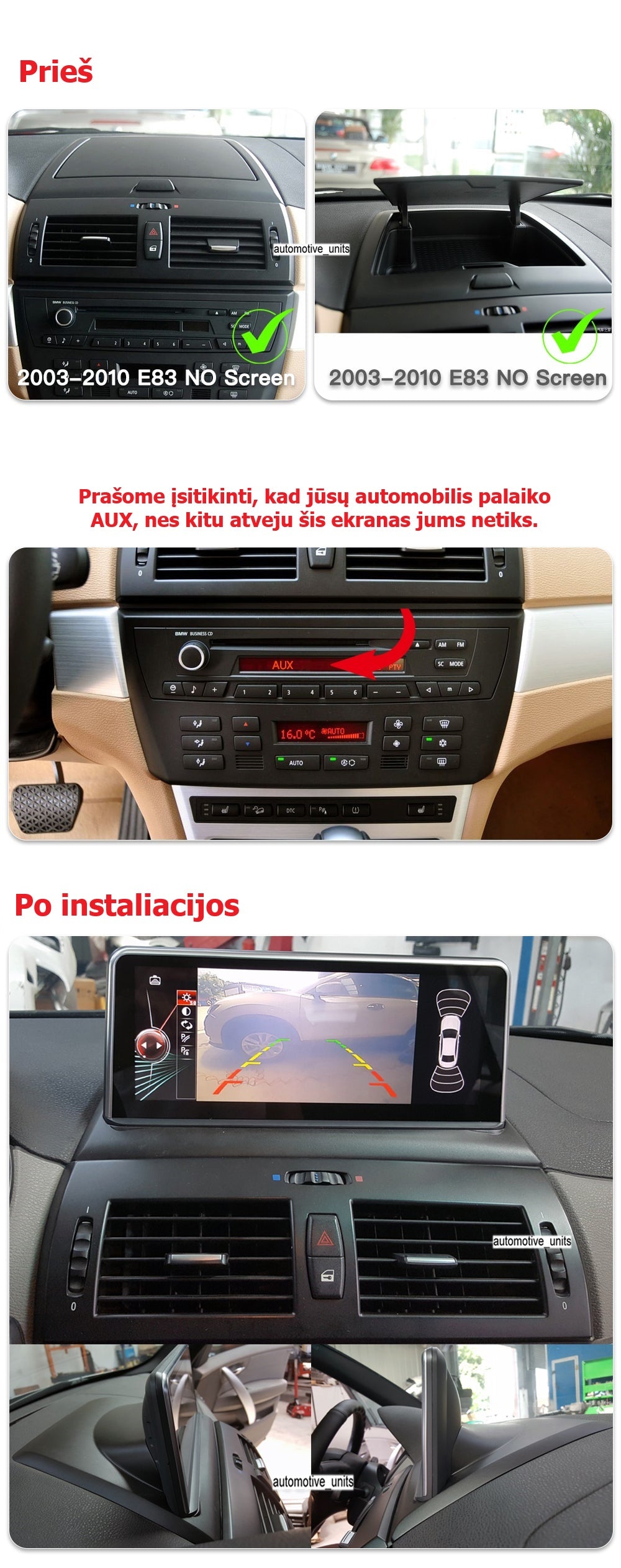 BMW X3 E83 Be Originalaus Ekrano Android Multimedija tinkamumas ir pavyzdys