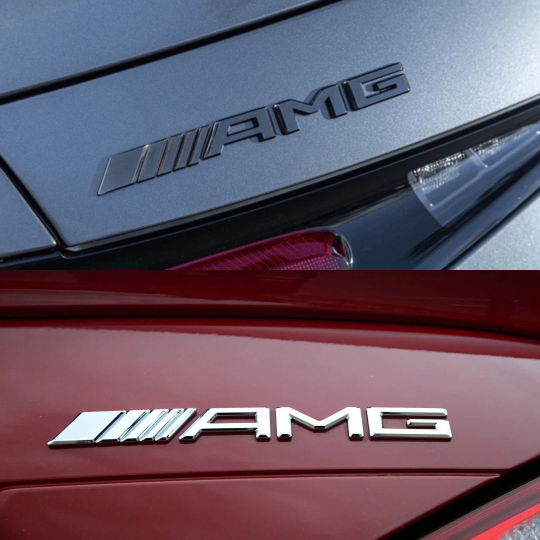 Mercedes Benz Bagažinės emblema AMG juodos glossy black arba sidabrinė chrominės spalvos pavyzdys